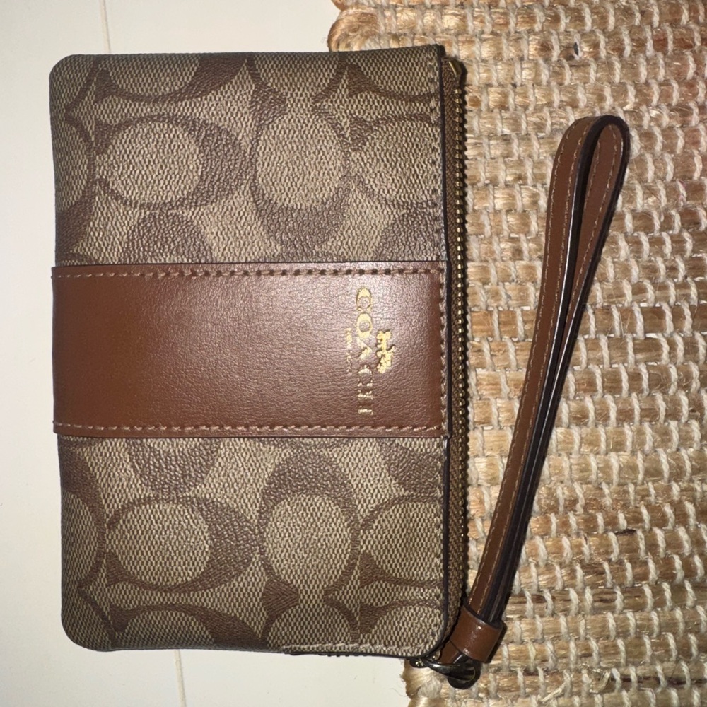 Coach Tan and Brown Signature Wristlet